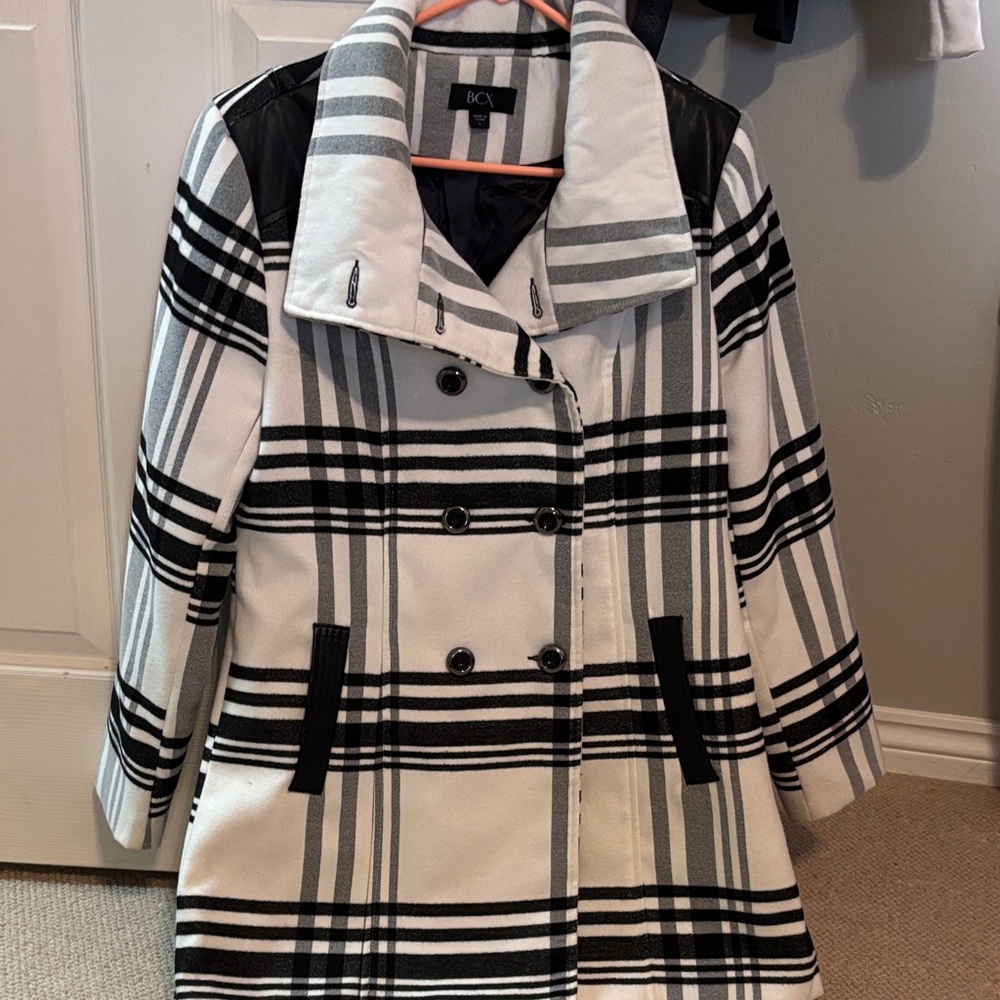 BCX Women's Monochrome Plaid Trench Coat